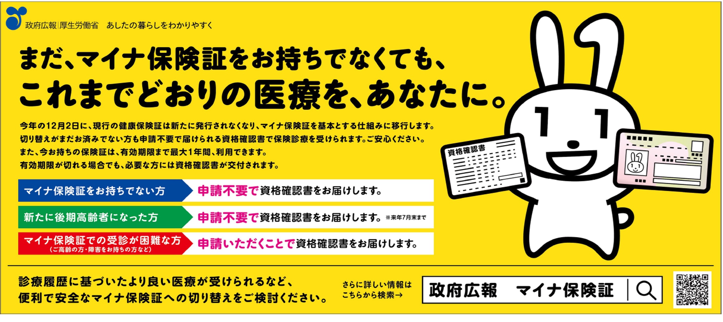 まだ、マイナ保険証をお持ちでなくても、これまでどおりの医療をあなたに。